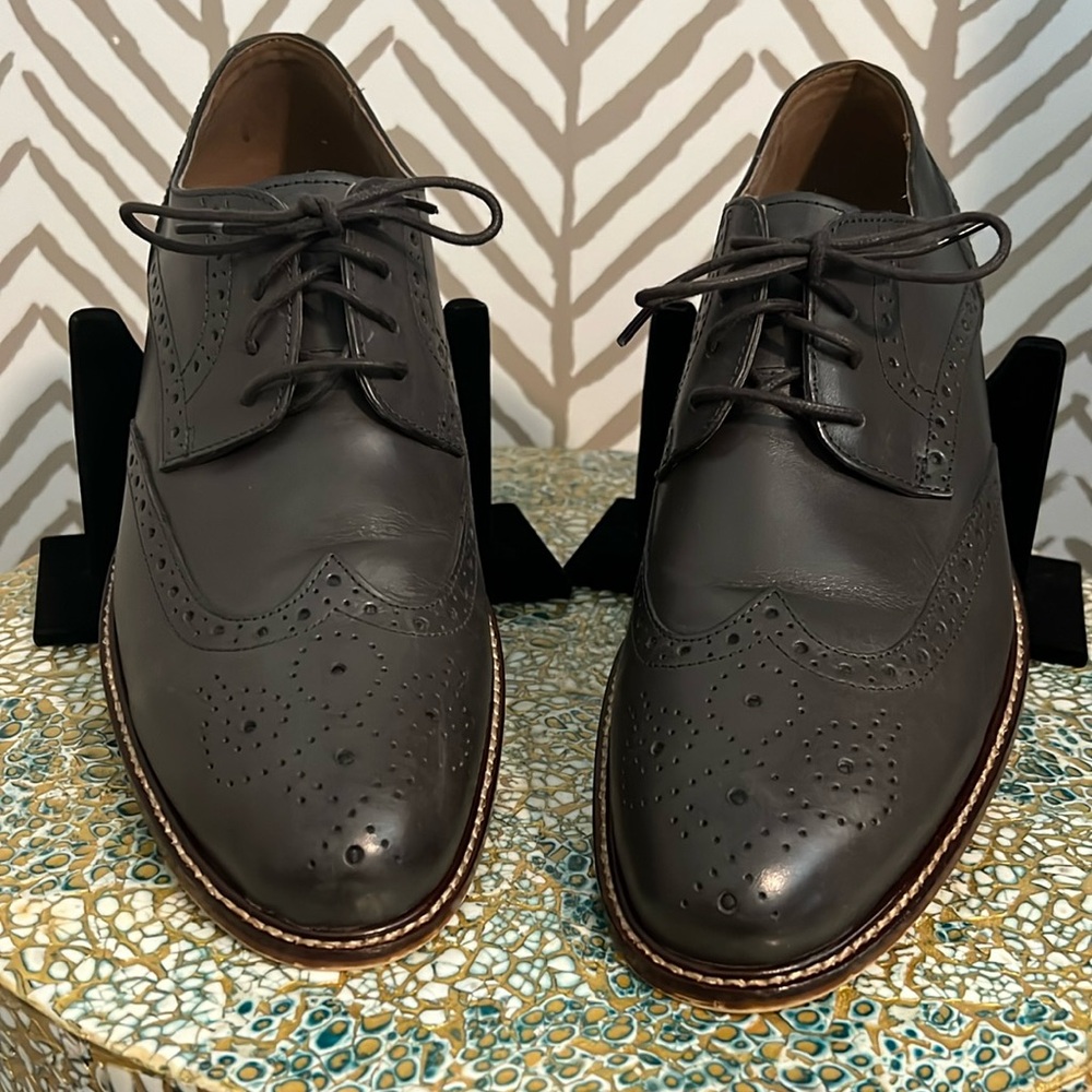 Joseph Abboud Lace Wingtip Oxford Shoes Gray Italian Leather | 9.5 Mens